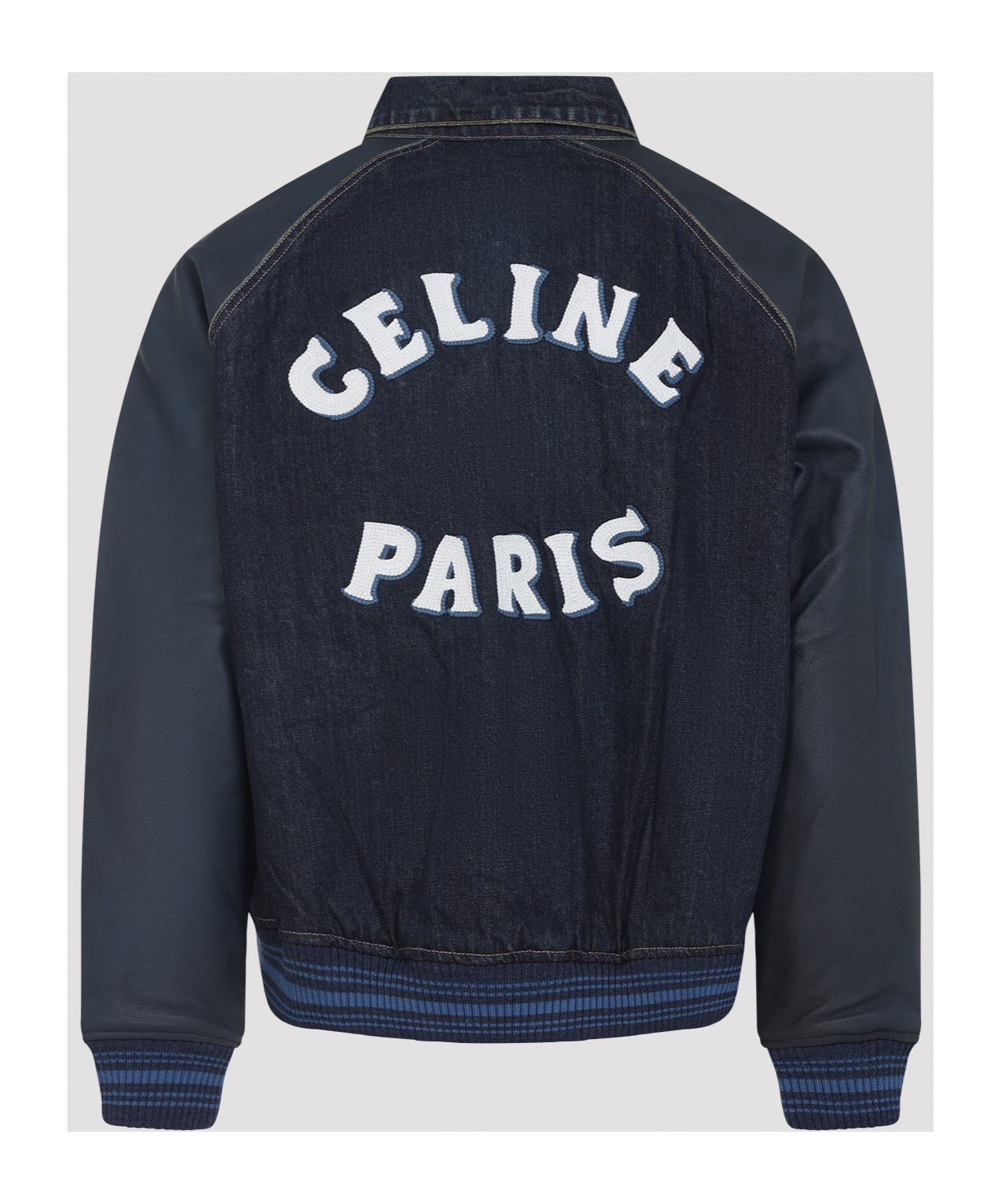 Celine Contrast Sleeve Teddy Style Jacket In Blue