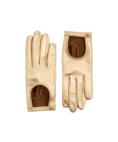 Valentino Garavani Vlogo Signature Laminated Nappa Gloves Woman Gold 7 In Neutral