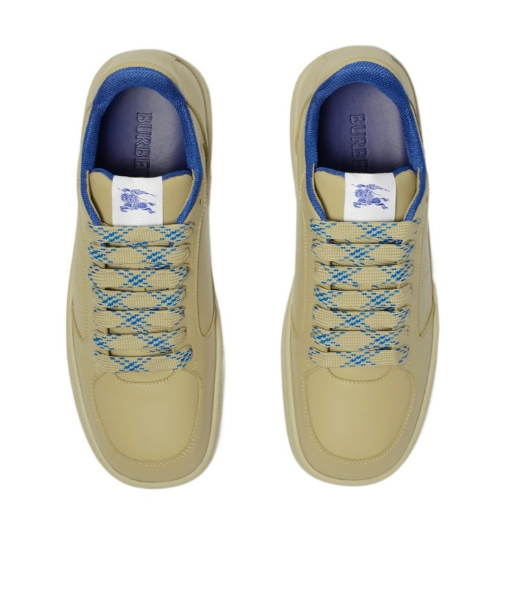 Burberry Man Sneakers Sage Green Size 13 Calfskin In Neutral