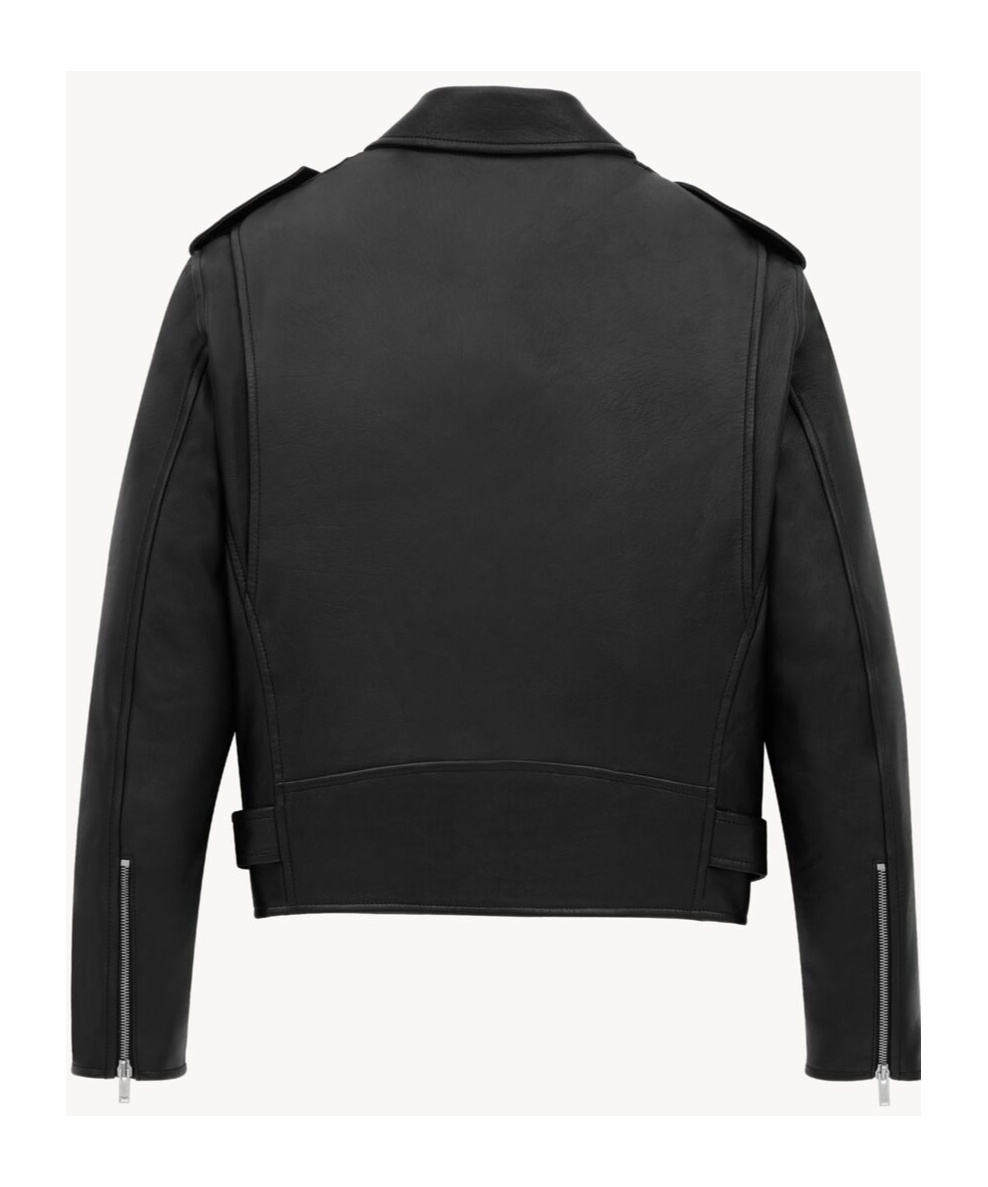 Saint Laurent Belted Leather Biker Jacket In Black