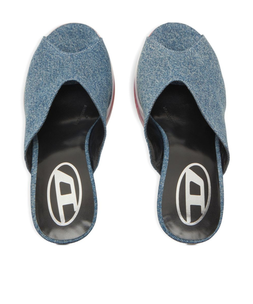 Diesel D-lake-platform Mules In Denim And Plexiglass In Blue
