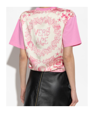 Versace Safety-pin Twisted Crop T-shirt With Underwater Barocco Silk Twill Back In Multi