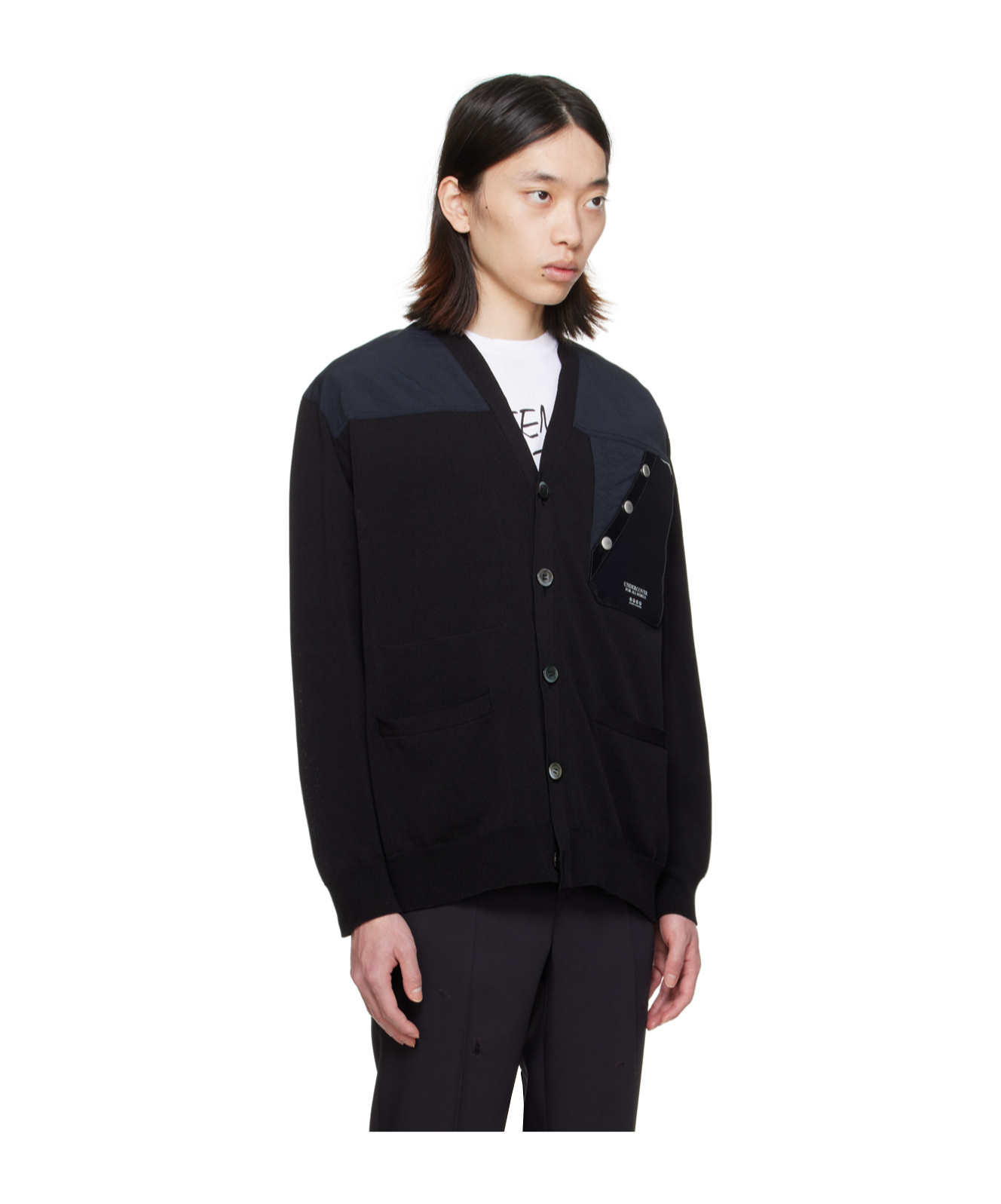 Undercover Y-neck Long-sleeved Cardigan In Black