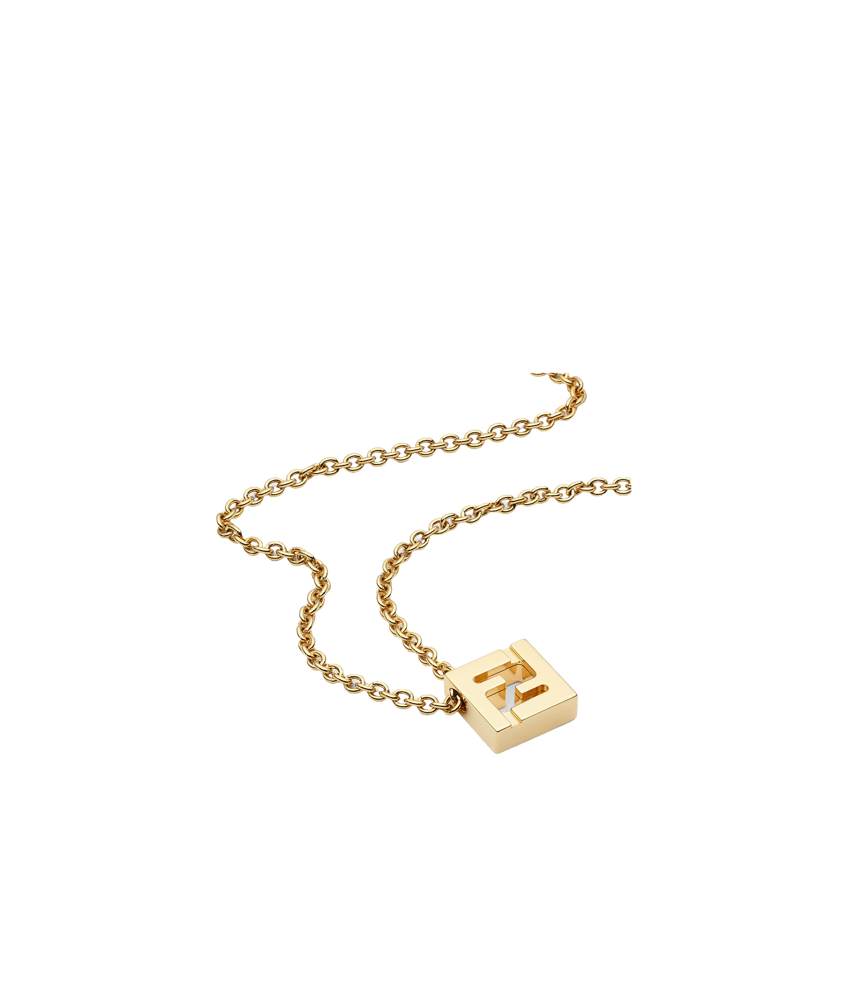 Fendi Forever Metal Necklace With Cut-out Ff Cube Pendant Accessories In Gold