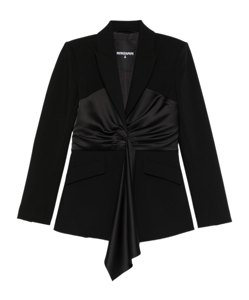 Patrizia Pepe Tailored Draped Blazer With Satin Waist Panel In Black