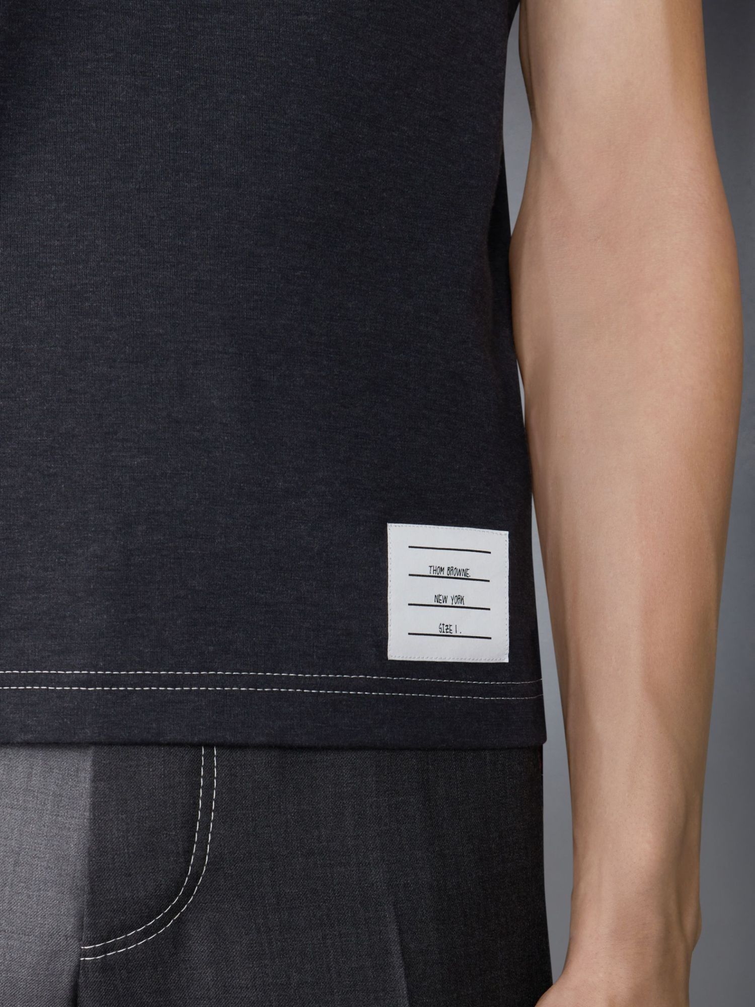 Thom Browne Two-tone Cotton T-shirt In Black