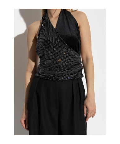 Balmain Draped Halterneck Top Sparkling Embellishments In Black