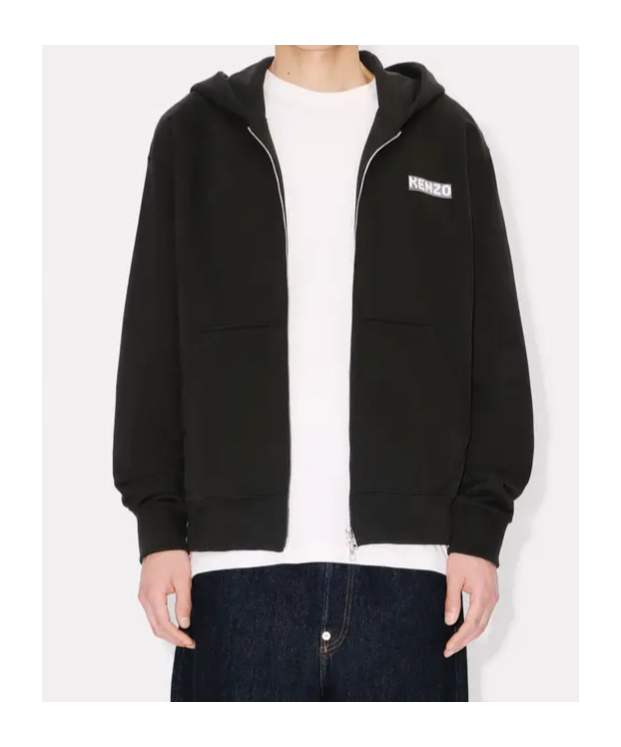 Kenzo Hooded Sweater With Graphic Print And Pockets In Black