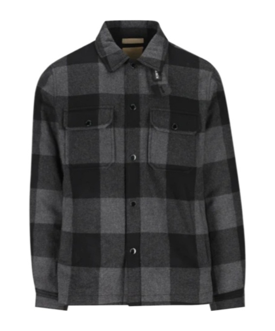 Woolrich Checked Italian Wool Blend Alaskan Padded Overshirt In Black