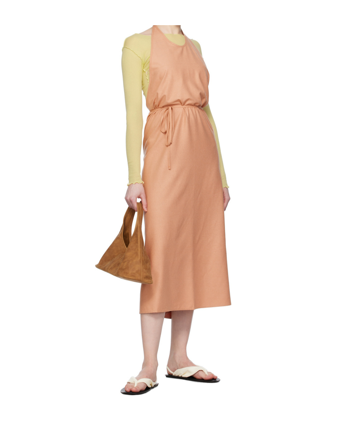 Baserange Pink Apron Midi Dress In Brown