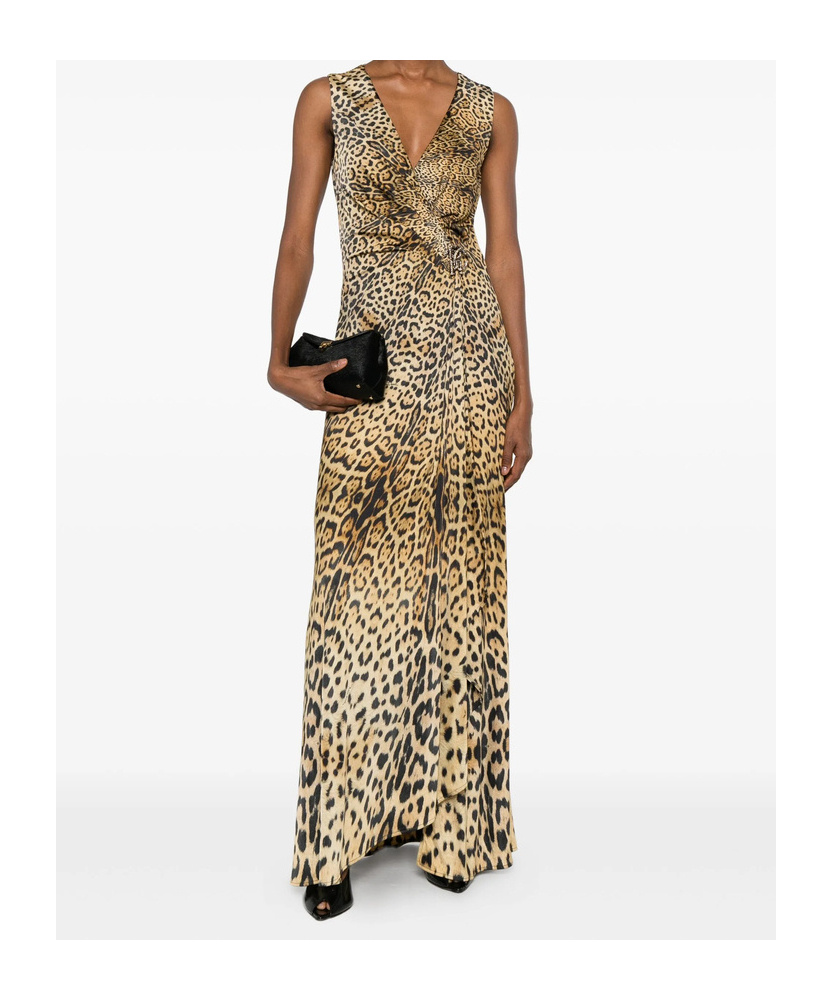 Roberto Cavalli Twisted Animal-print Dress In Multi