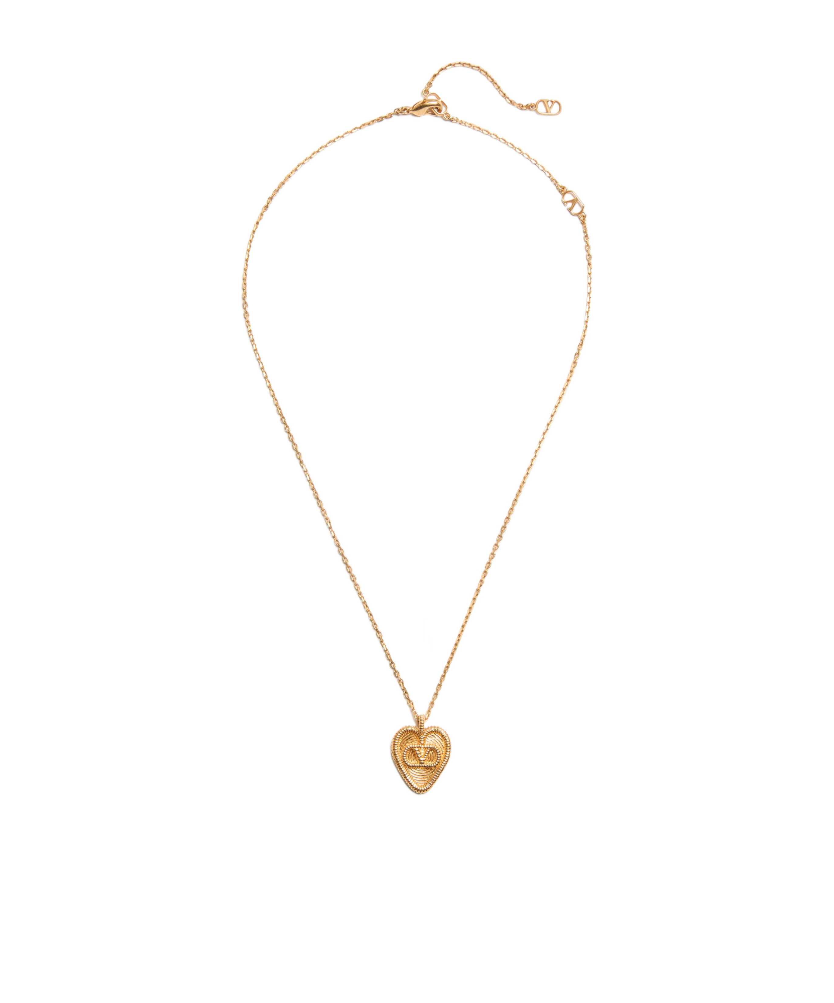 Valentino Heart Vlogo Pendant Necklace In Yellow