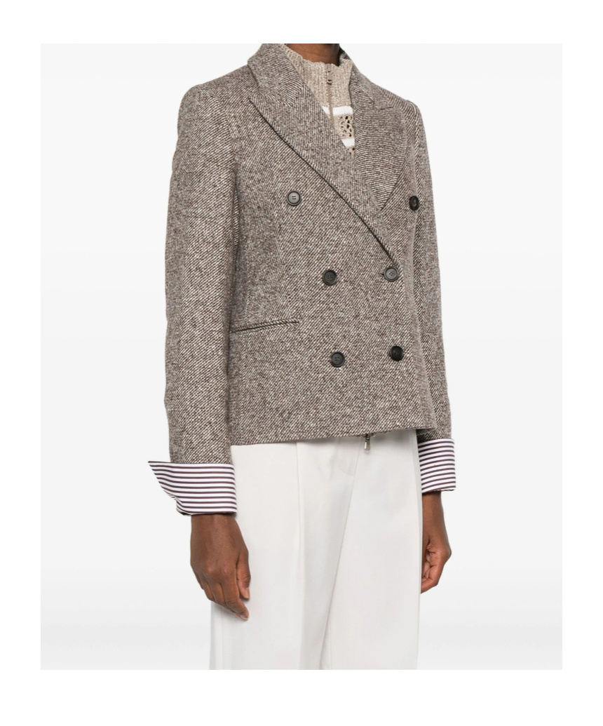 Brunello Cucinelli Double-breasted Wool Short Coat Clothing In Neutral