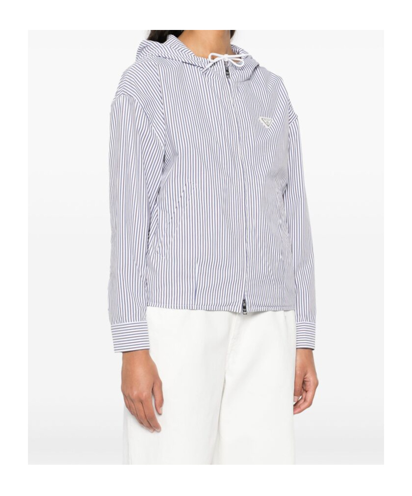 Prada Striped Poplin Blouson Jacket In White