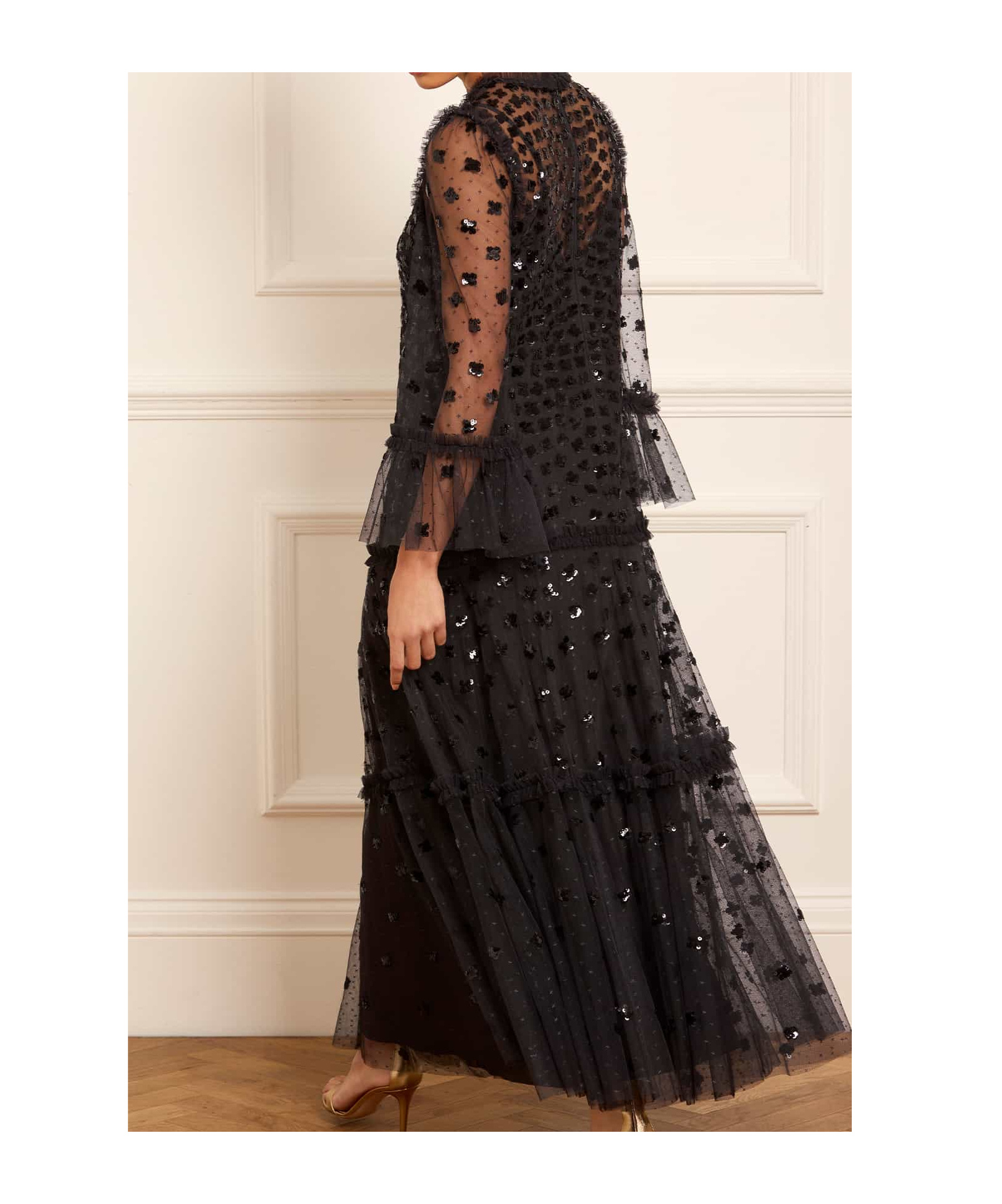 Needle & Thread Glisten Laminated Ankle Dress Skirt In Black