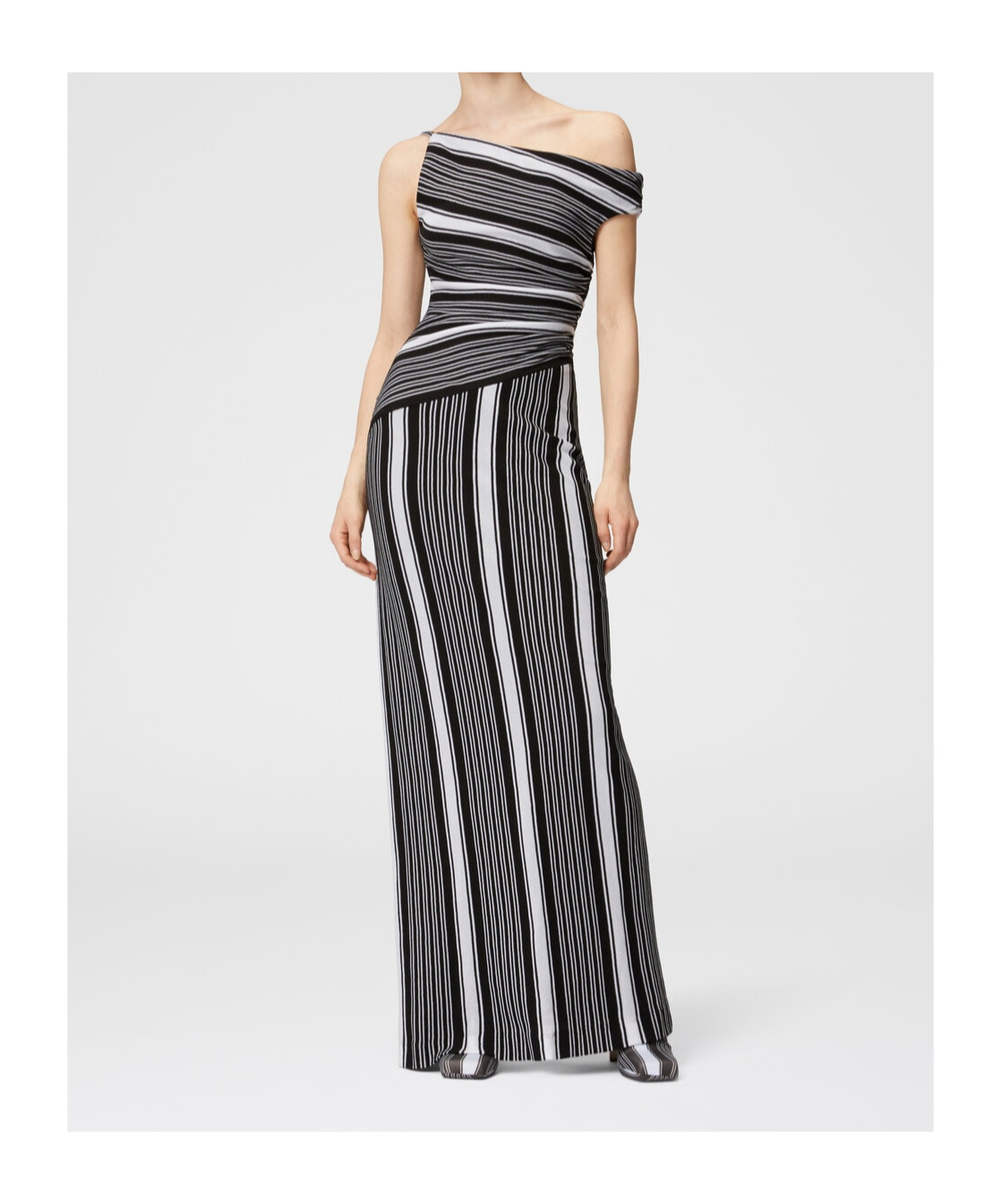 Missoni One-shoulder Striped Crochet-knit Cotton-blend Maxi Dress In Black