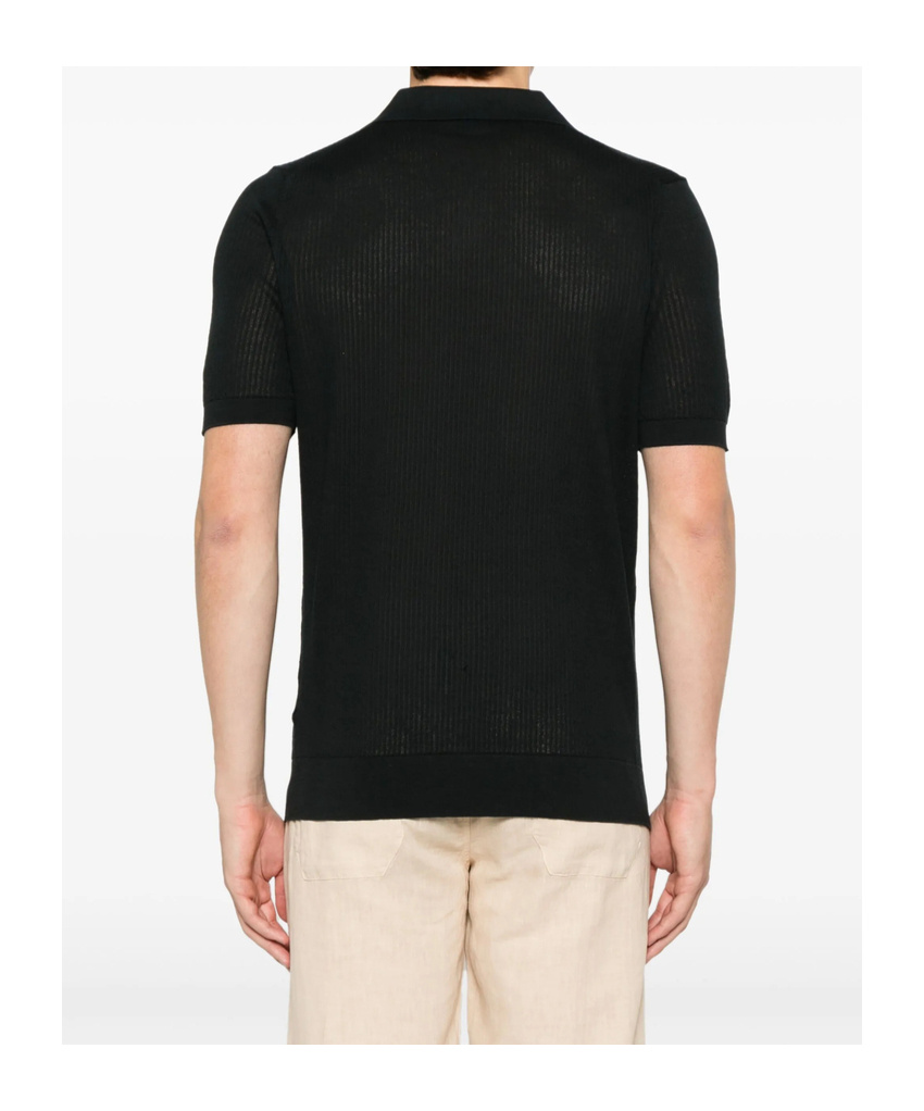 Fedeli Ribbed Polo Shirt In Black