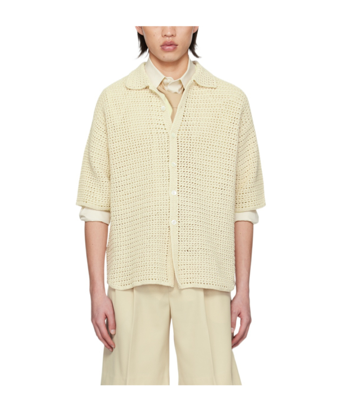 Auralee Crochet-knit Short-sleeve Shirt In Yellow