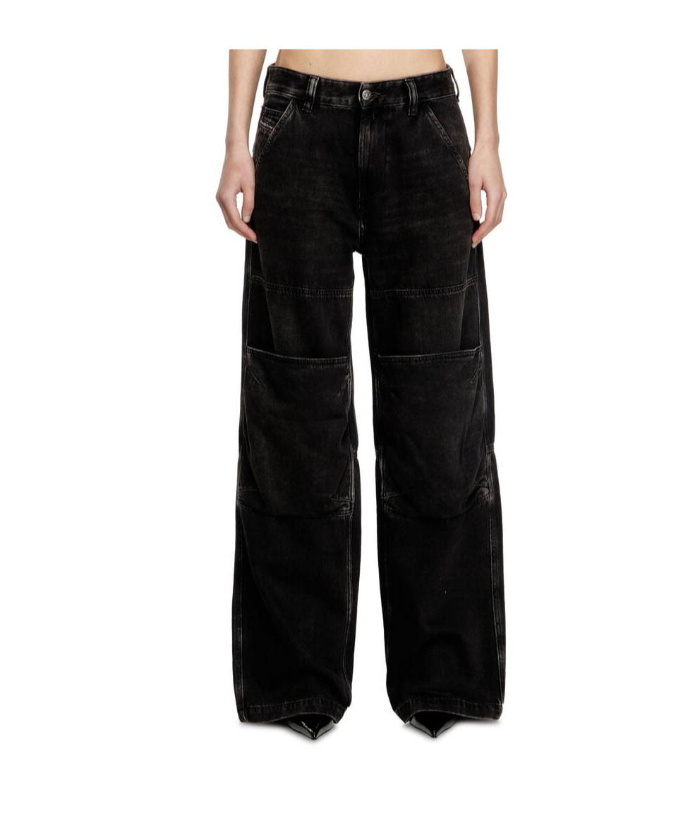 Diesel Wide Leg Jeans With Front And Back Pockets In Black
