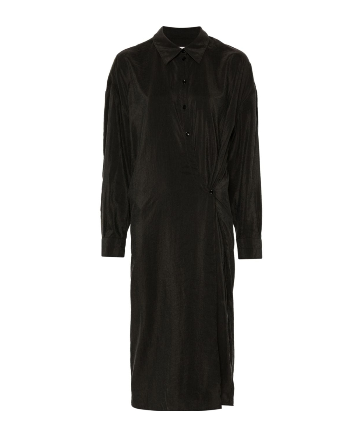 Lemaire Purple Straight Collar Twisted Midi Dress In Black