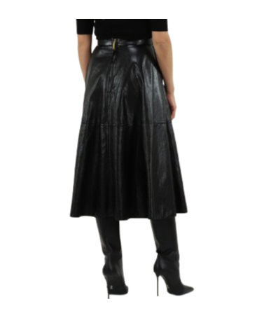 Elisabetta Franchi Leather-effect Belted Midi Skirt In Black