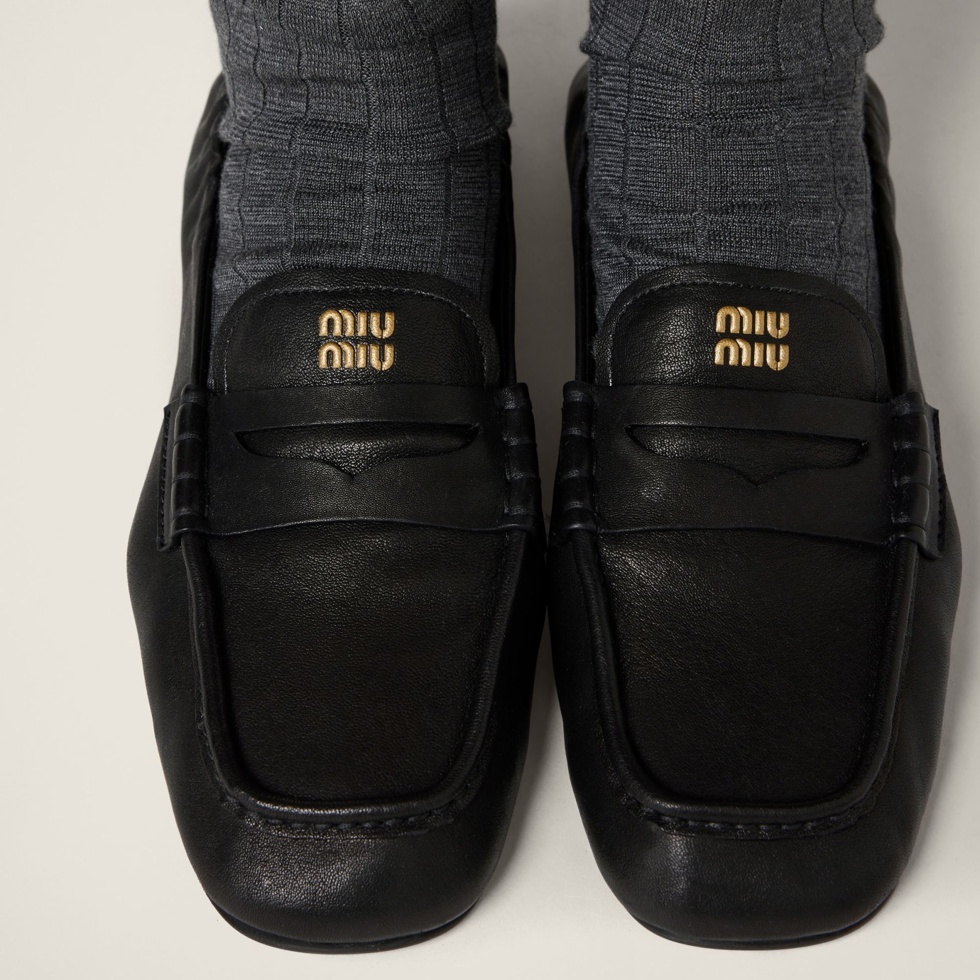 Miu Miu Women Logo Motif Leather Loafers In Black