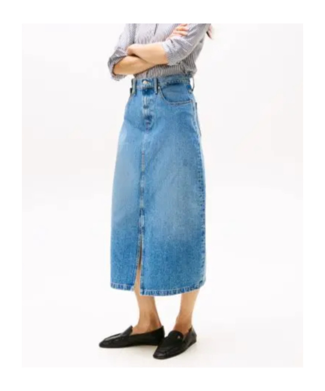 Tommy Hilfiger High Rise Denim Midi Skirt In Uma