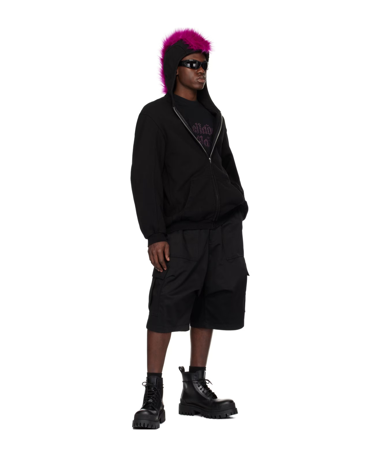 We11 Done Zippered Hooded Sweatshirt In Black