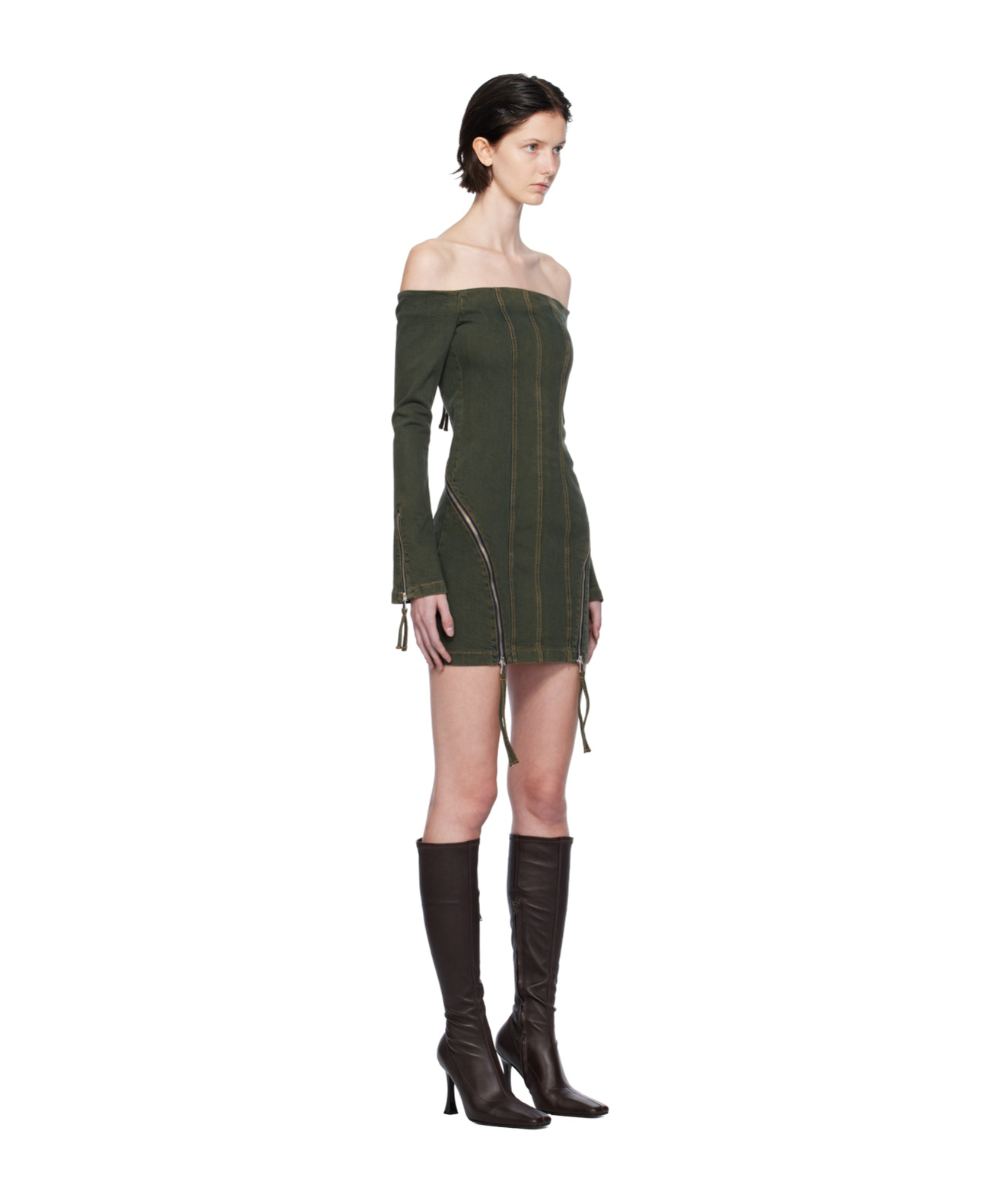 Blumarine Off-shoulder Denim Minidress In Black