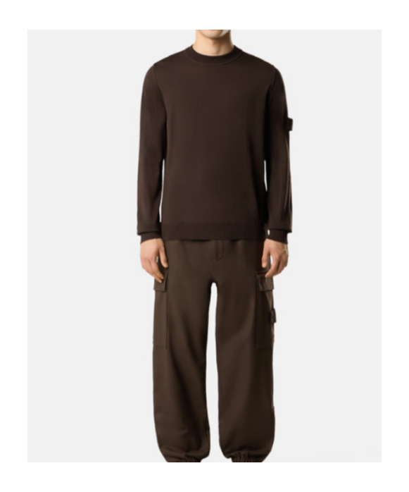 Stone Island Crewneck Jumper With Ribbed Trims In Brown