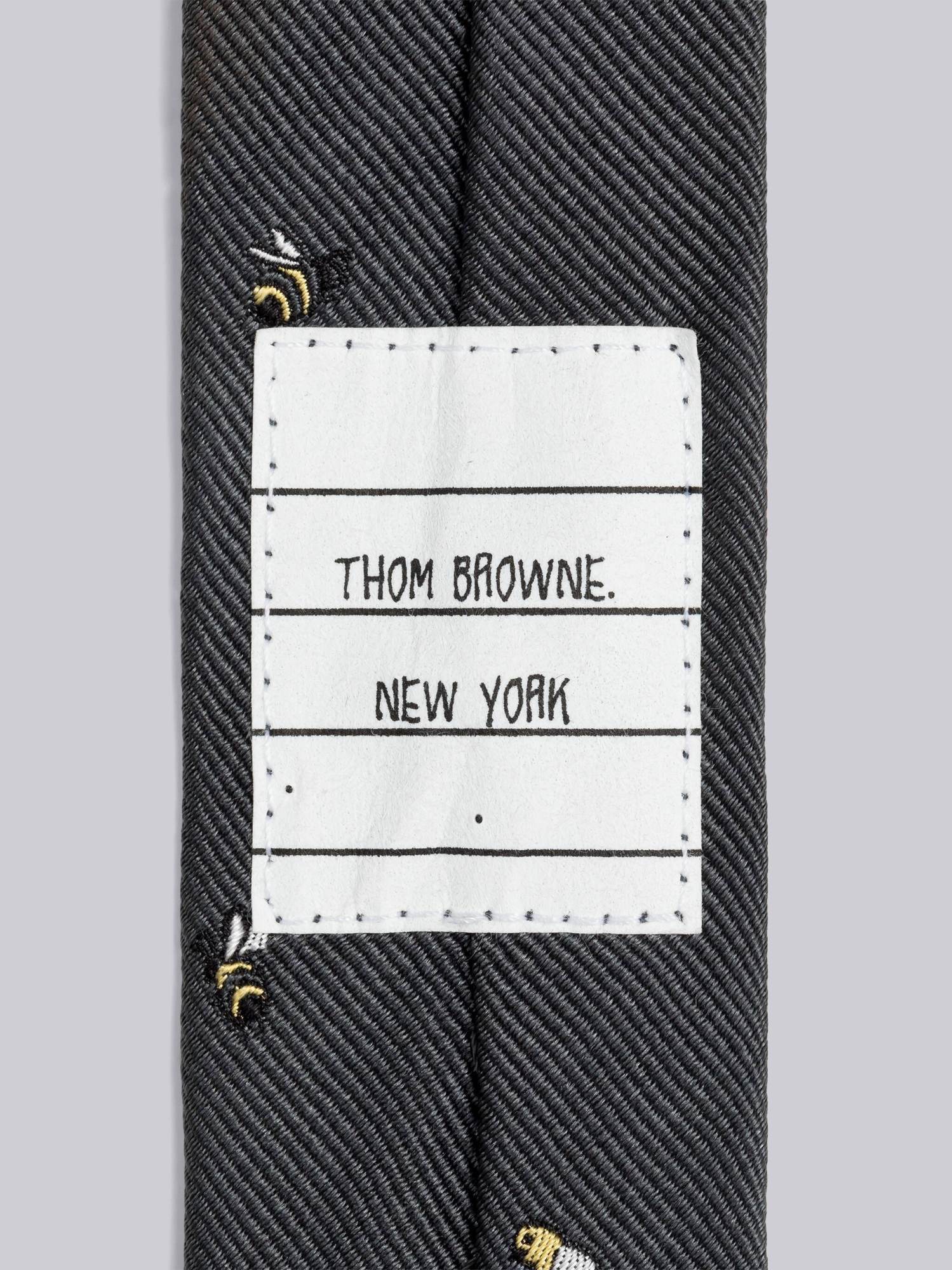 Thom Browne Embroidered Silk Tie In Black