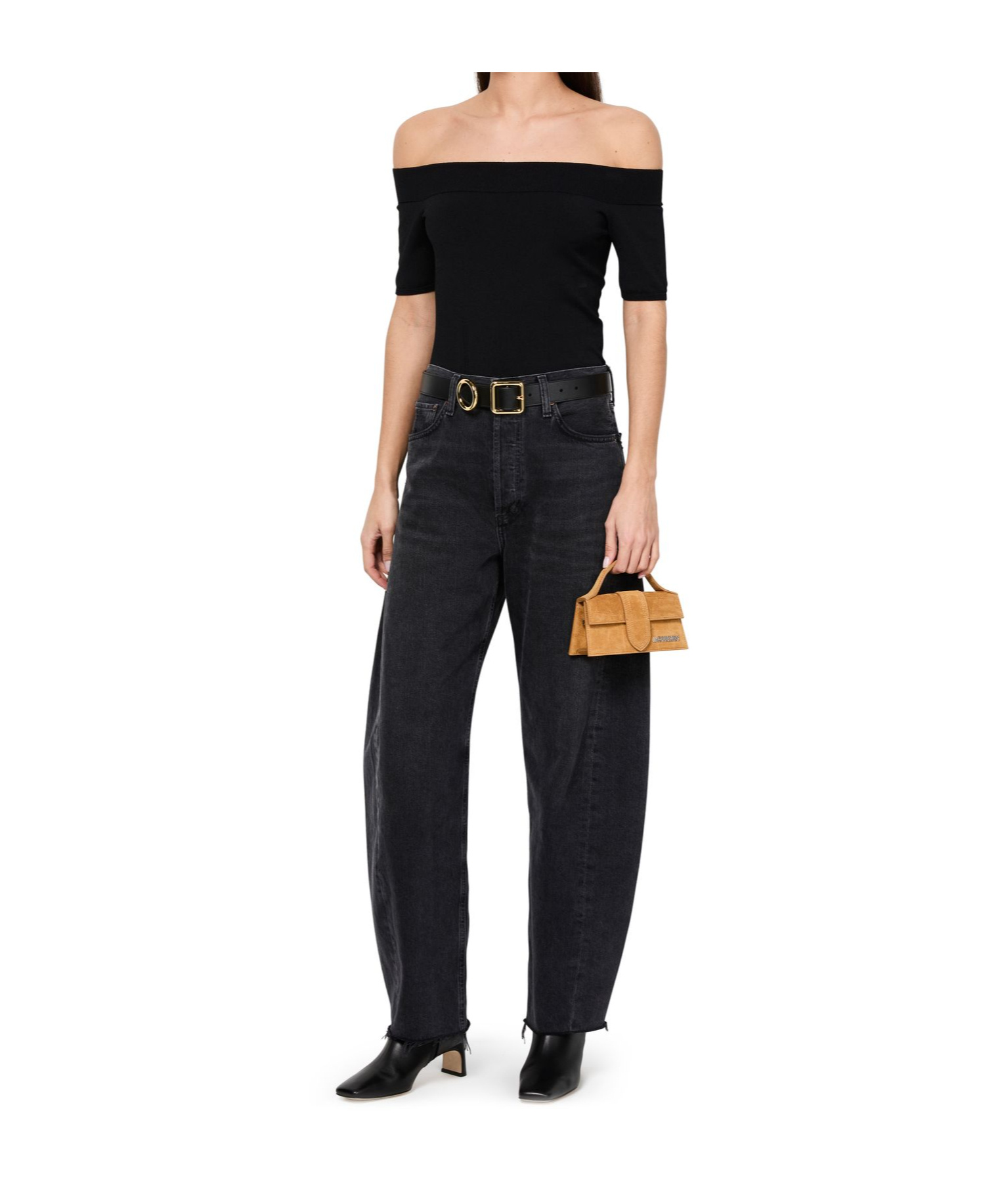 Jacquemus Le Bambino Long Leather Shoulder Bag In Camel
