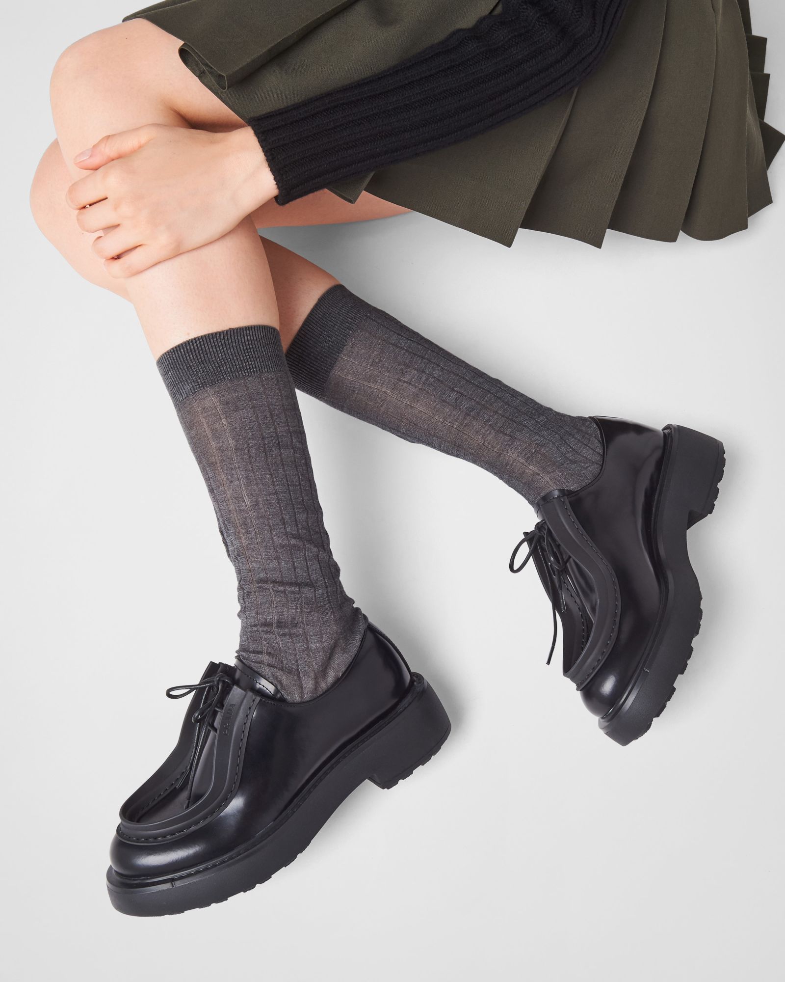 Prada Women's Leather Lace-up Shoes In Black