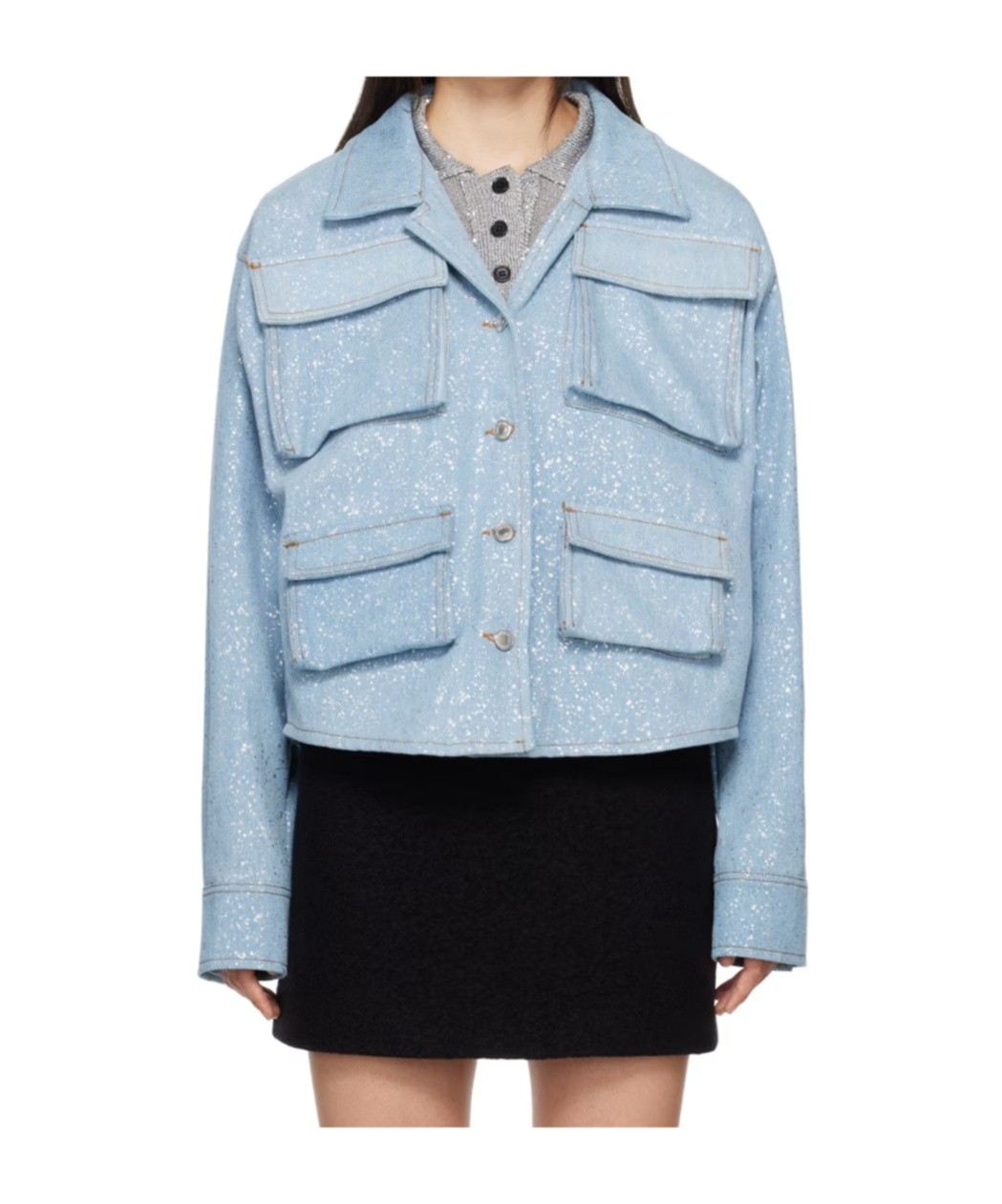 Msgm Blue Paint Splatter Denim Shirt