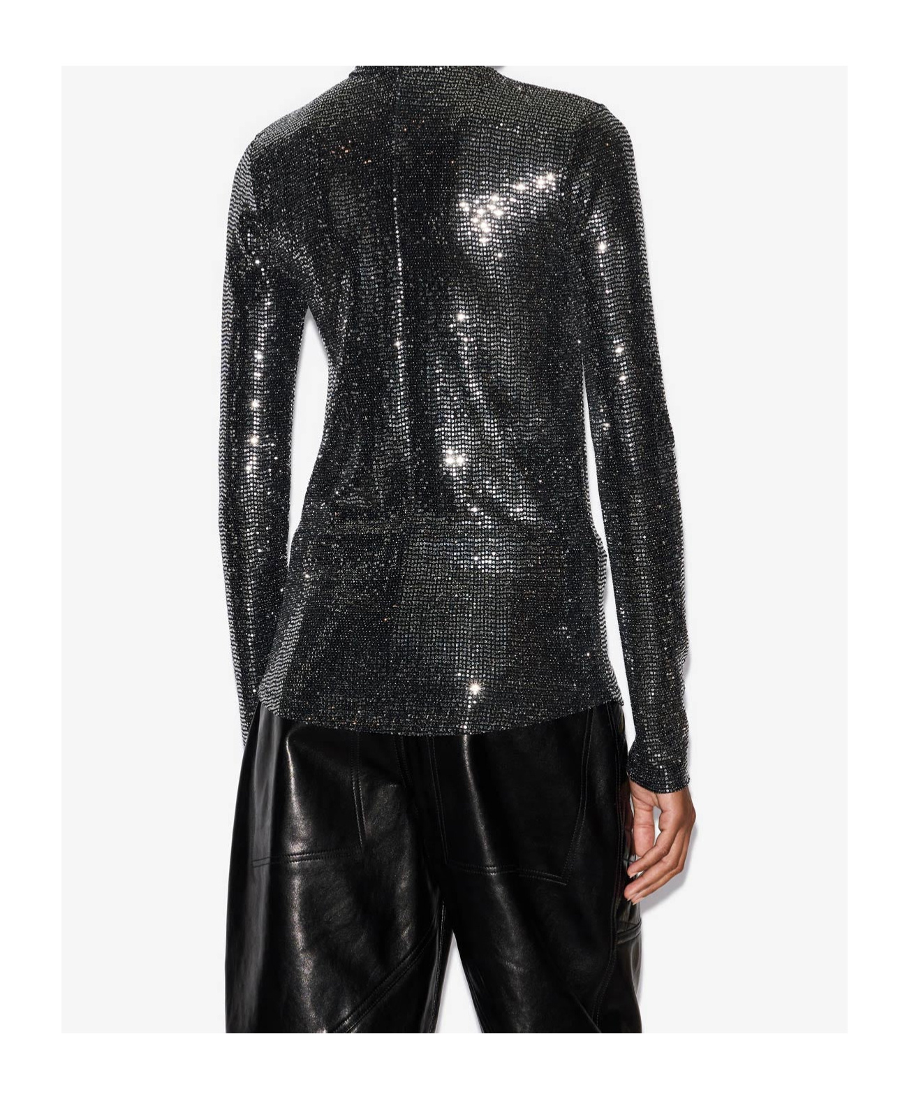 Isabel Marant Joyela Silver Sequined Top In Black