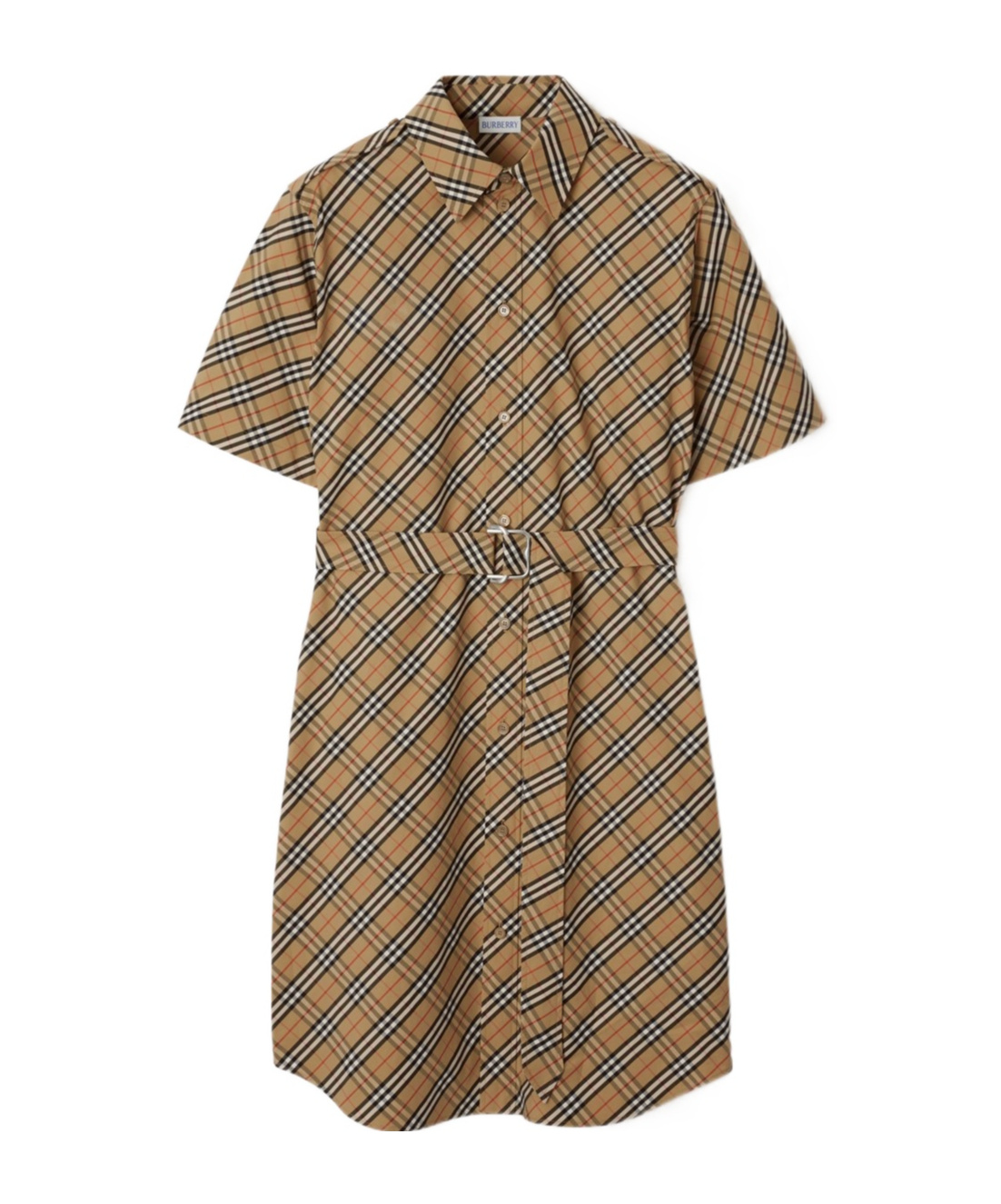Burberry Classic Check Cotton Dress With Belted Waist In Brown
