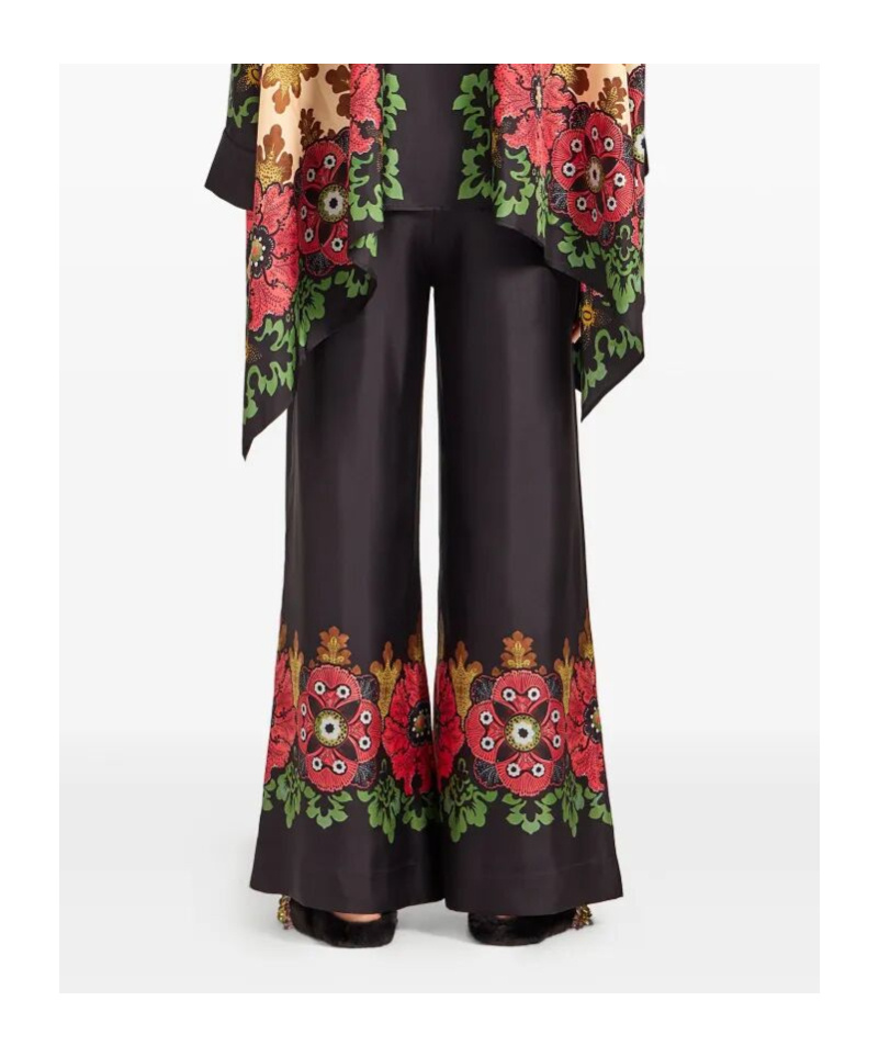 La Doublej Printed Silk Twill Palazzo Pants In Black