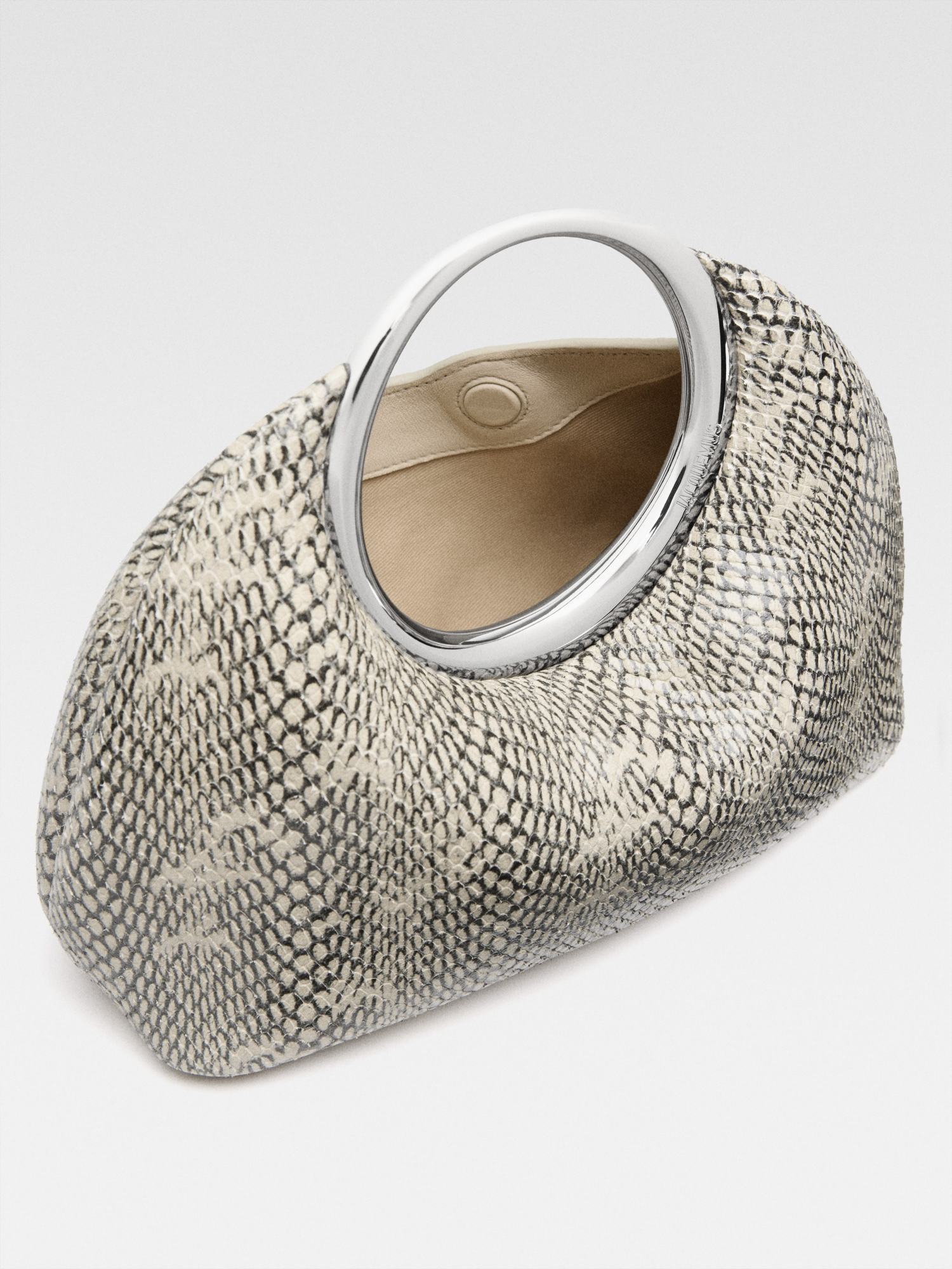 Jacquemus Small Calino Snake-embossed Leather Top Handle Bag In Nude