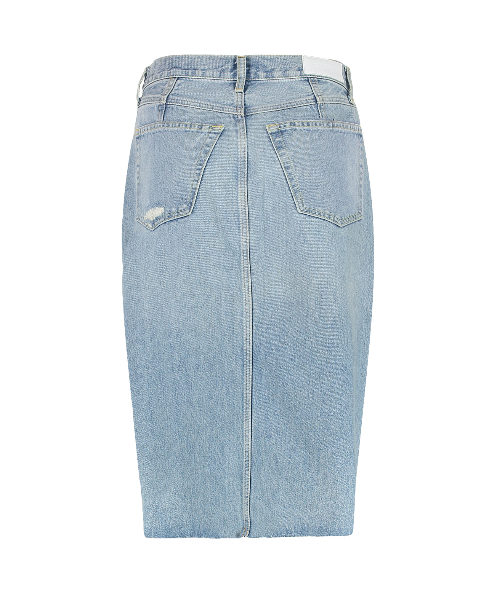 Re/done Denim Skirt With Back Pockets And Front Slit In Blue