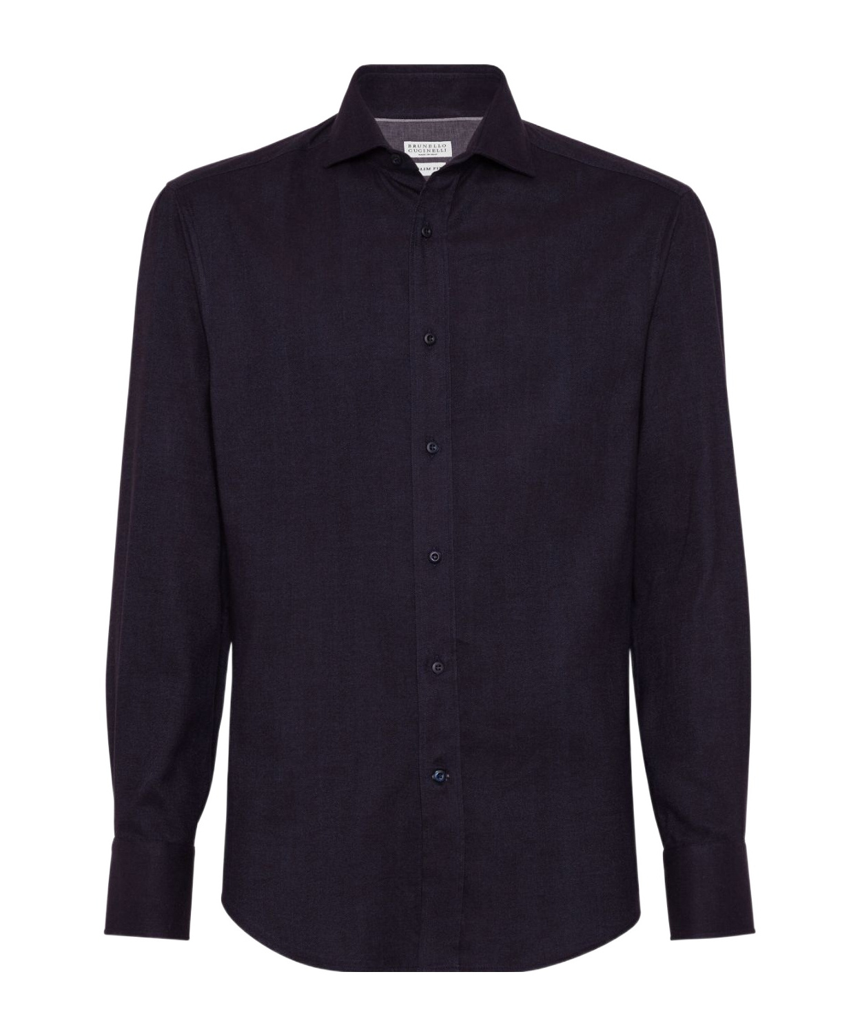 Brunello Cucinelli Men Flannel Slim Fit Shirt With Spread Collar In Black