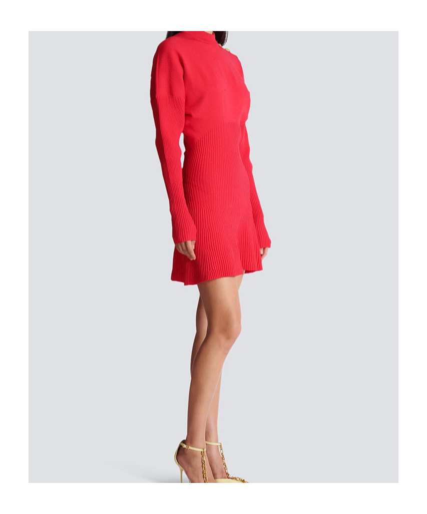 Balmain Short Flared Knit Dress In Red