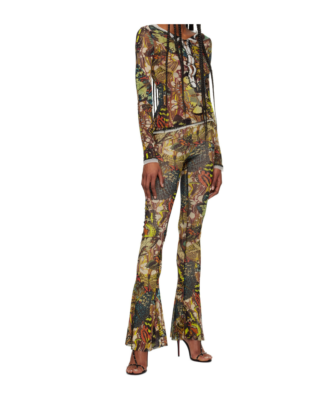 Jean Paul Gaultier Multicolor 'the Butterly' Long Sleeve T-shirt In Green
