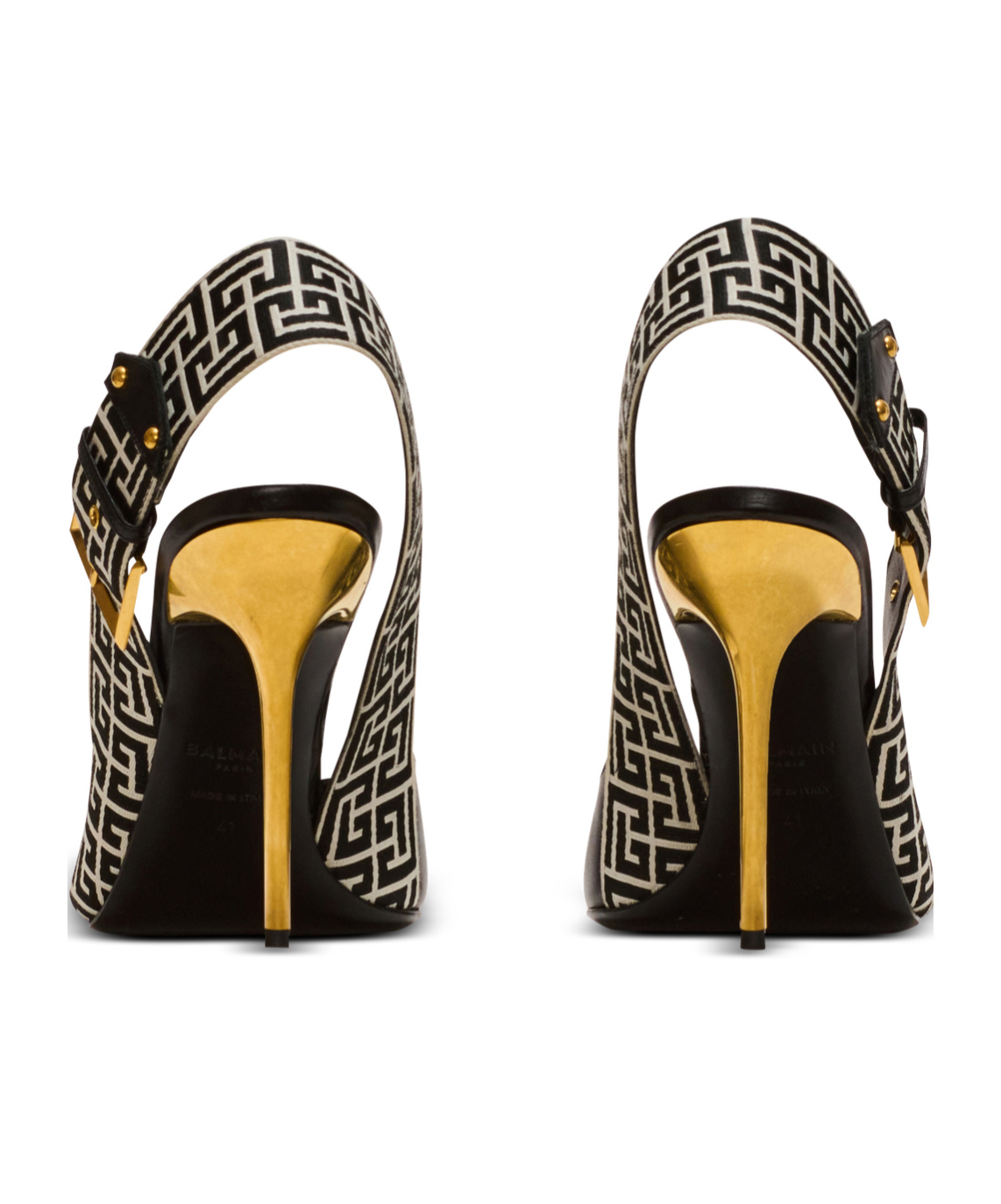 Balmain Ruby Stiletto Slingbacks In Calfskin And Pb Labyrinth Canvas In Black