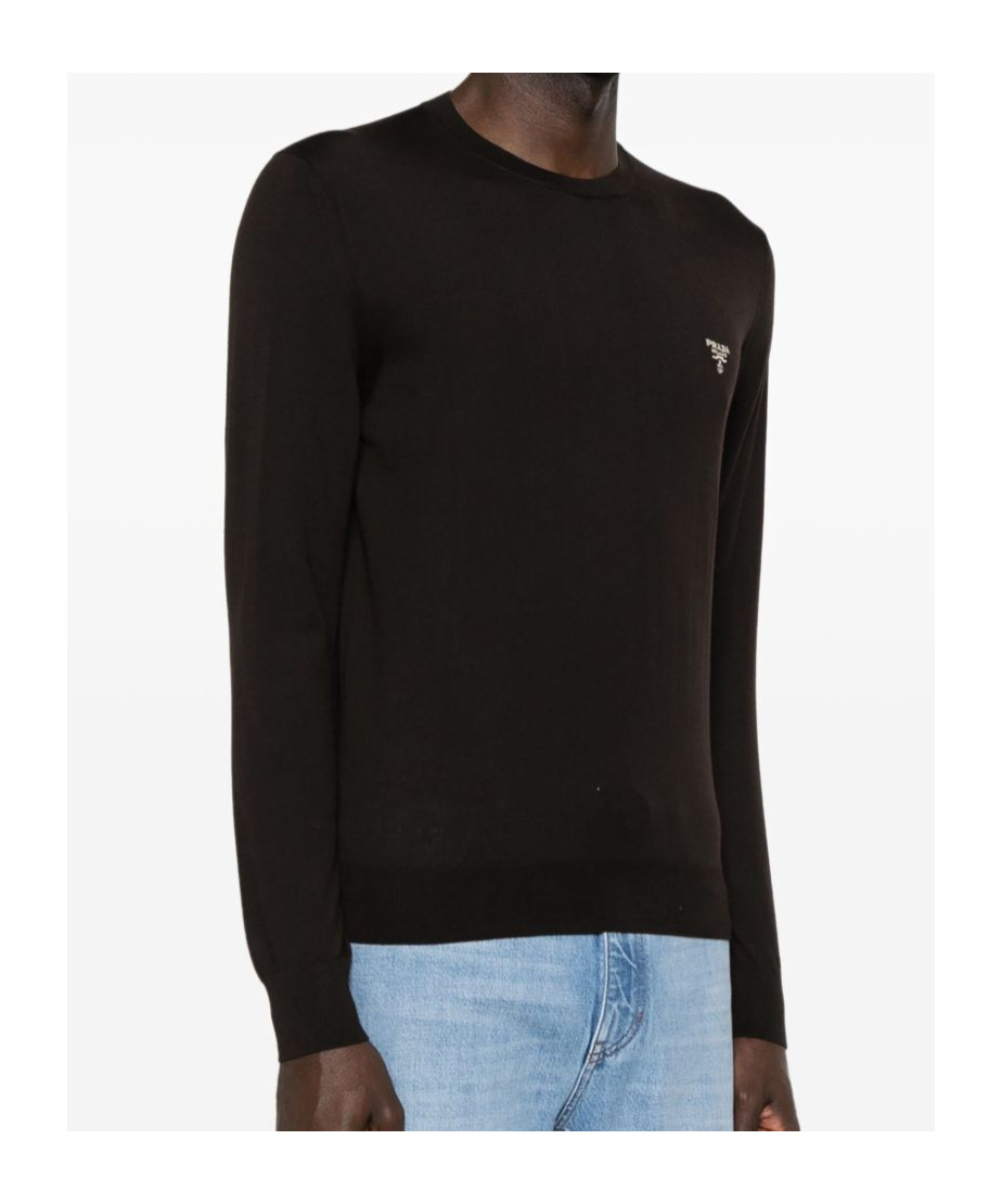 Prada Logo-embroidered Sweater In Brown