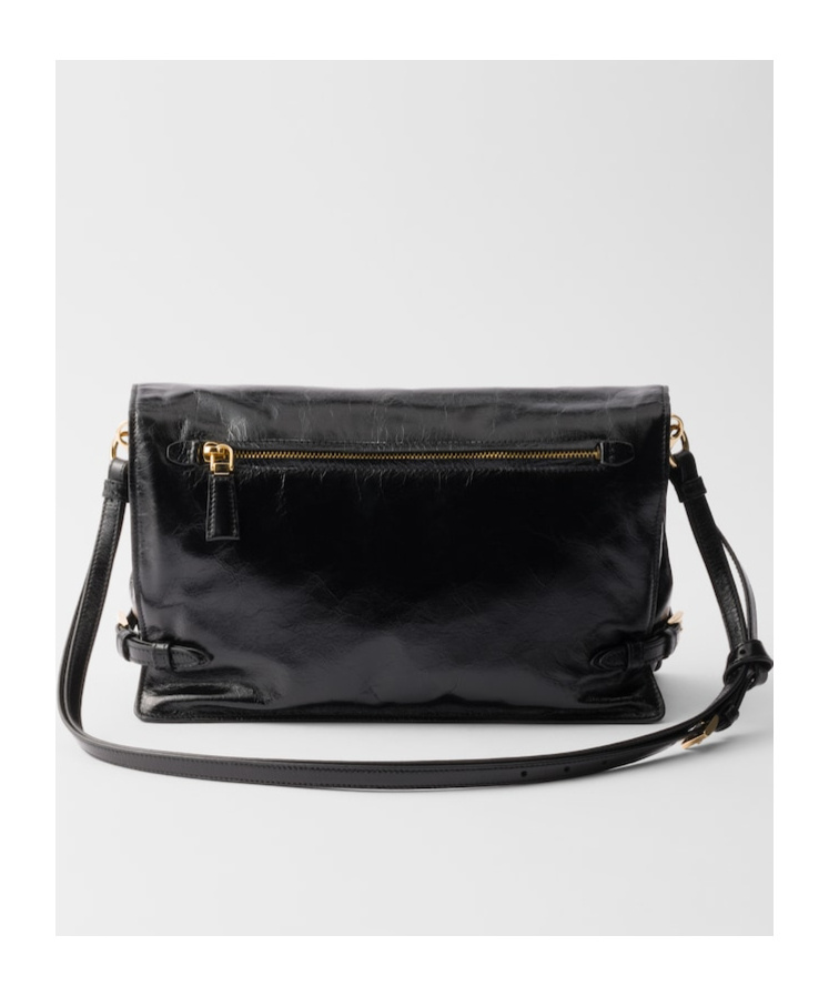 Prada Flap Soft Leather Shoulder Bag In Black