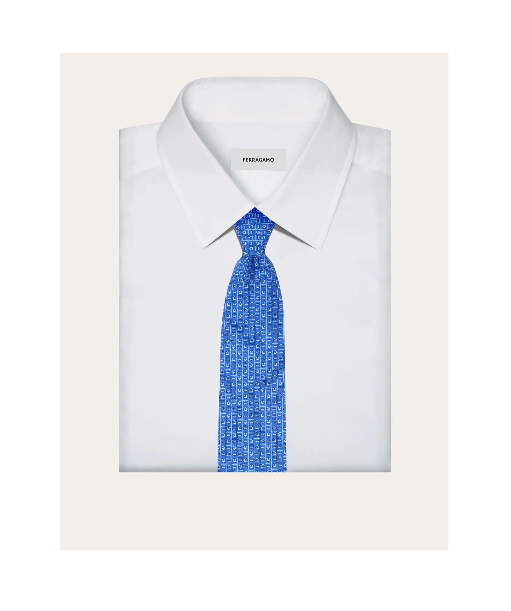 Ferragamo Gancini Monogram Print Silk Tie In Blue