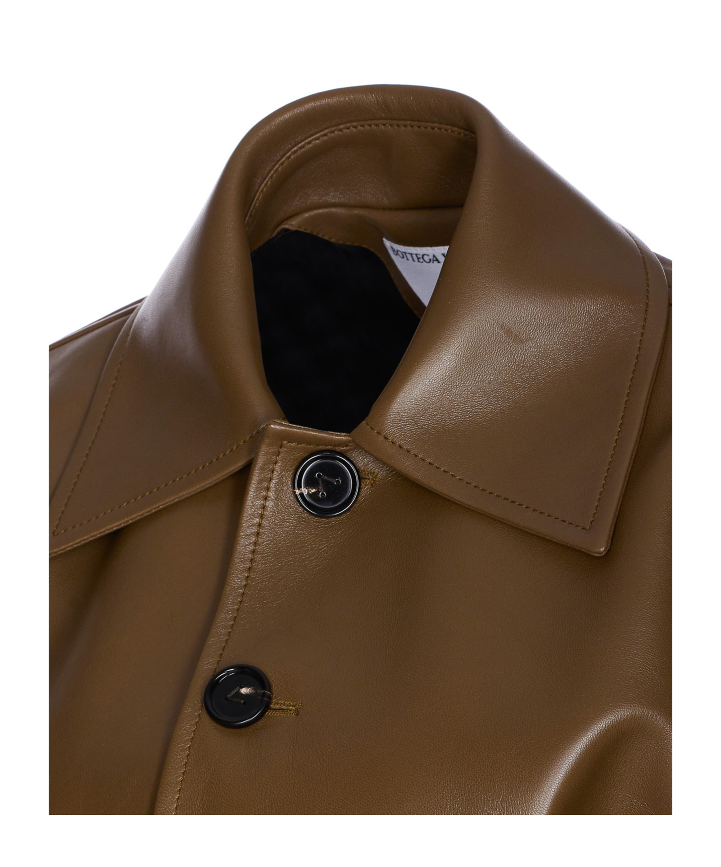 Bottega Veneta Womens Dark Moss Cinched-waist Flared-hem Leather Jacket In Brown