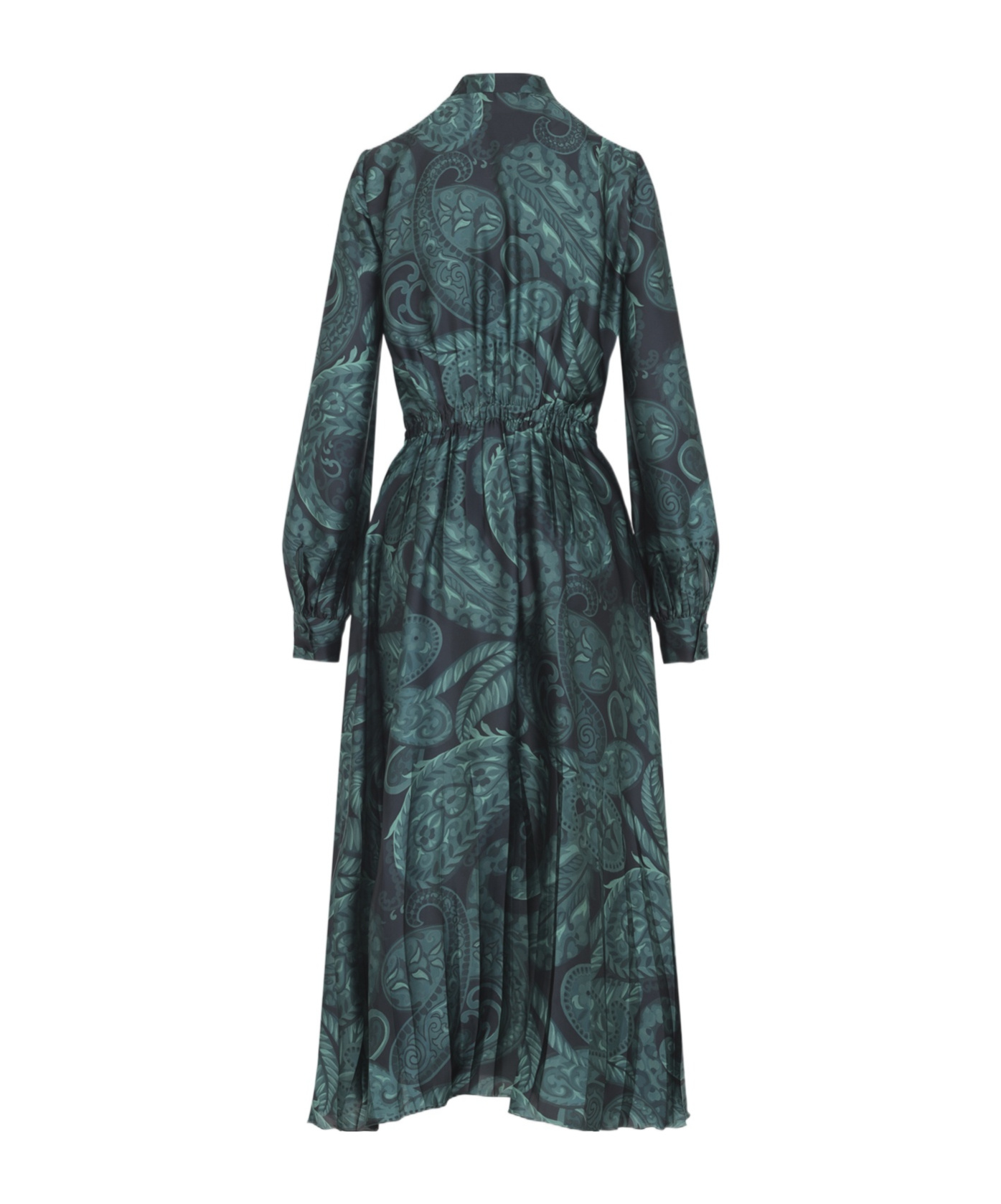 Etro Midi Ruched Dress Paisley Print In Green
