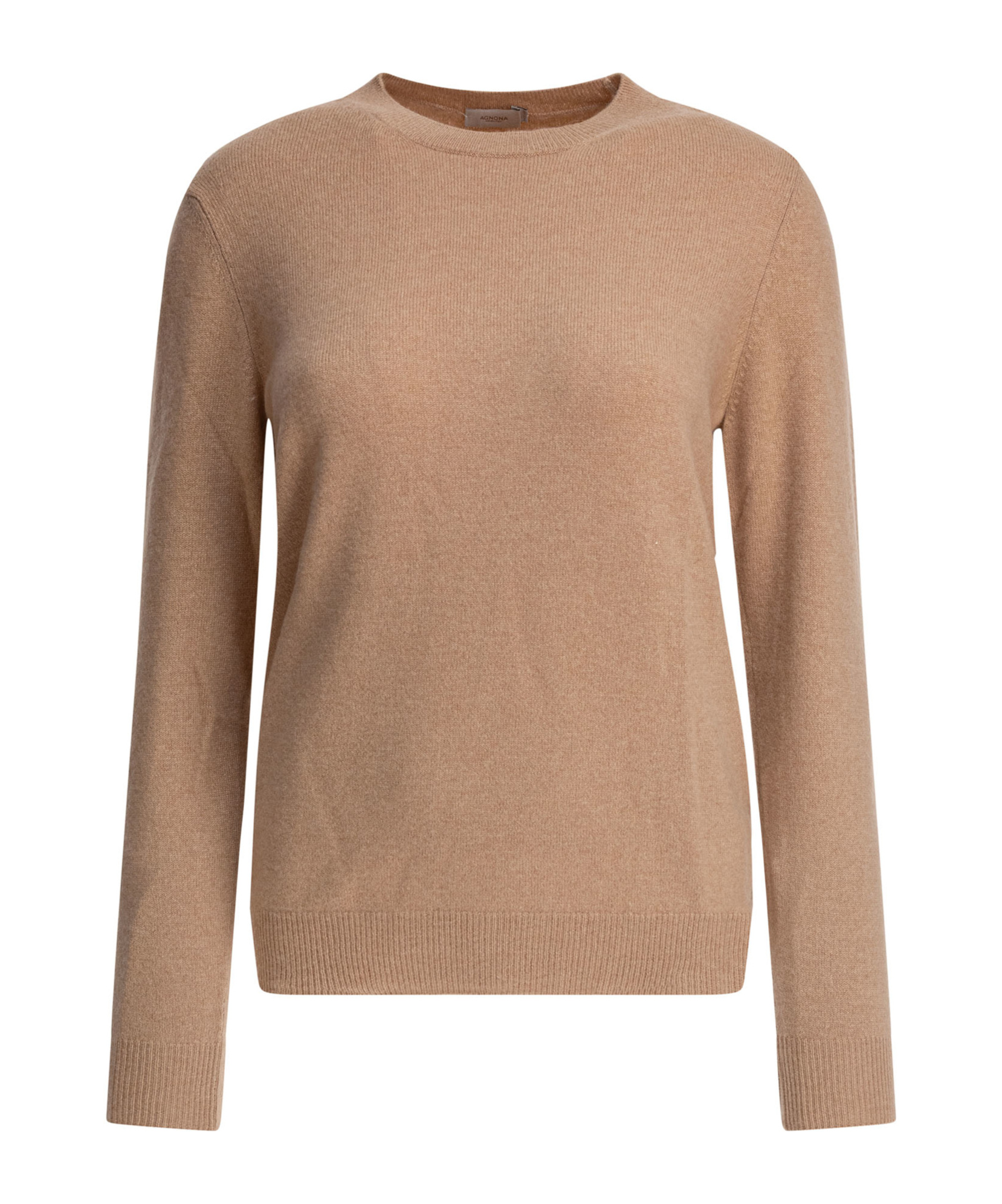 Agnona Crew Neck Knitwear With Ribbed Cuffs And Hem In Brown