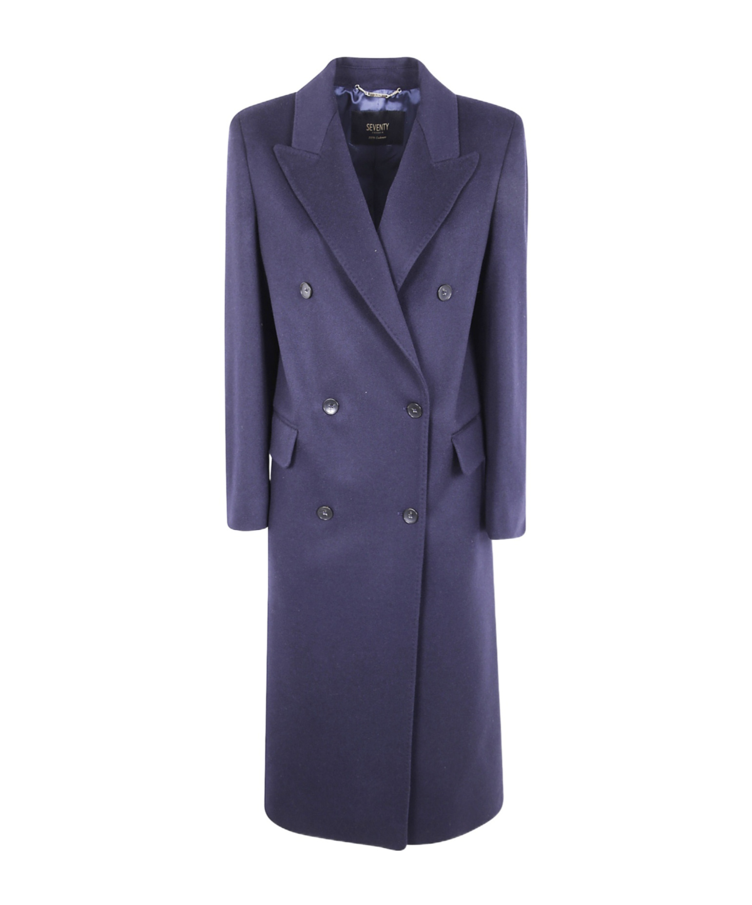 Seventy Cashmere Double-breasted Coat In Blue